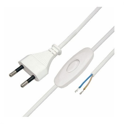 Шнур сетевой, вилка плоская с выключателем, без розетки, кабель 2x0.5 мм², длина 1,8 метра, 2.5 A, белый (11-1115)