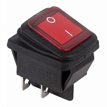 Выключатель клавишный 250V 15А (4с) ON-OFF красный с подсветкой ВЛАГОЗАЩИТА (RWB-507) (36-2360)