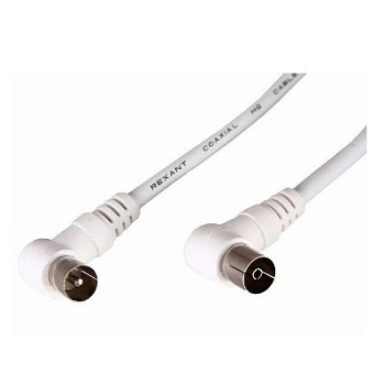 Шнур ТВ гнездо - ТВ штекер, угловой, 1,5м, белый (18-0022)