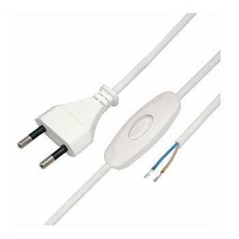 Шнур сетевой, вилка плоская с выключателем, без розетки, кабель 2x0.5 мм², длина 1,8 метра, 2.5 A, белый (11-1115)