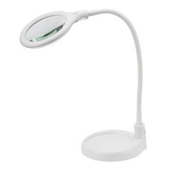 Лупа настольная 3D с подсветкой 30 SMD LED, подставка+прищепка, ø95мм, белая (31-0247)