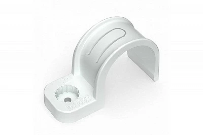 Крепеж-скоба пластиковая односторонняя для прямого монтажа атмосферостойкая белая в п/э d32 мм (25шт/375шт уп/кор) (PR13.0379)