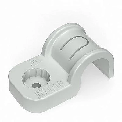 Крепеж-скоба пластиковая односторонняя для прямого монтажа атмосферостойкая серая в п/э d16 мм (50шт/750шт уп/кор) (PR13.0368)