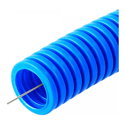 Труба гофрированная ПП не распространяющая горение синяя с/з д32 (25м/1375м/ уп/пал) Строитель PR02.
