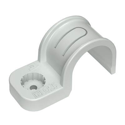 Крепеж-скоба пластиковая односторонняя для прямого монтажа атмосферостойкая серая в п/э d25 мм (50шт/450шт уп/кор) (PR13.0370)