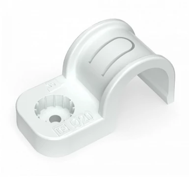 Крепеж-скоба пластиковая односторонняя для прямого монтажа атмосферостойкая белая в п/э d16 мм (50шт/750шт уп/кор) (PR13.0376)