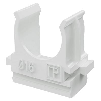 Крепёж-клипса для труб Полистирол белая d16 мм (100шт/2000шт уп/кор) (PR.02716б)