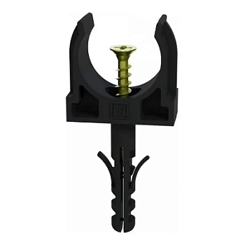 Крепеж-клипса с дюбелем и саморезом черная d25 мм (100шт/900шт уп/кор) (PR13.0221)