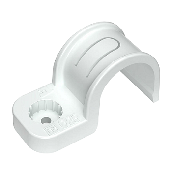 Крепеж-скоба пластиковая односторонняя для прямого монтажа атмосферостойкая белая в п/э d25 мм (50шт/450шт уп/кор) (PR13.0378)