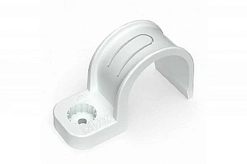 Крепеж-скоба пластиковая односторонняя для прямого монтажа атмосферостойкая белая в п/э d32 мм (25шт/375шт уп/кор) (PR13.0379)
