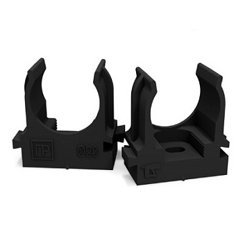 Крепеж-клипса для труб атмосферостойкая для прямого монтажа черная в п/э d20 мм