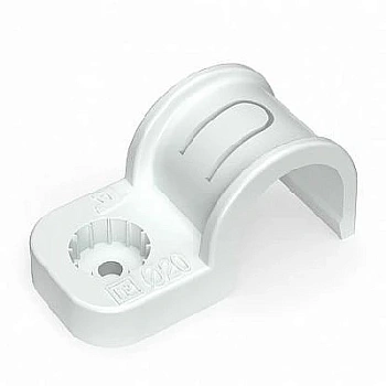 Крепеж-скоба пластиковая односторонняя для прямого монтажа атмосферостойкая белая в п/э d20 мм (50шт/600шт уп/кор) (PR13.0377)