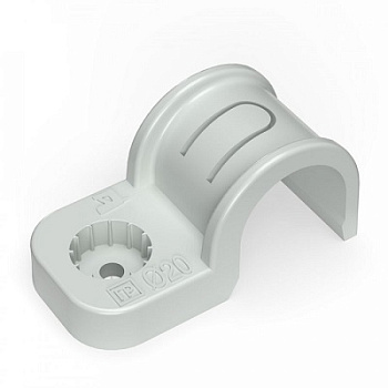 Крепеж-скоба пластиковая односторонняя для прямого монтажа атмосферостойкая серая в п/э d20 мм (50шт/600шт уп/кор) (PR13.0369)