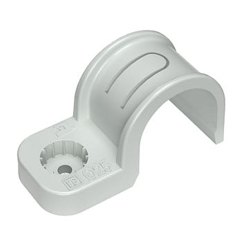 Крепеж-скоба пластиковая односторонняя для прямого монтажа атмосферостойкая серая в п/э d25 мм (50шт/450шт уп/кор) (PR13.0370)