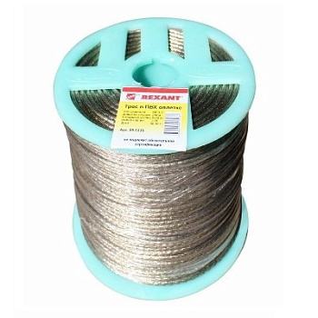 Трос стальной в ПВХ оплетке d=3,5 мм, прозрачный (бухта 200 м) (09-5335)